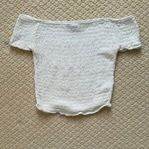 Brandy Melville - White Off-Shoulder Smocked Top